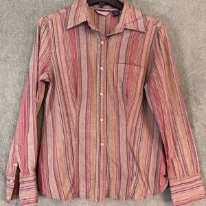 Bill Blass Jeans Striped Button Down Shirt Metallic Thread Womens M